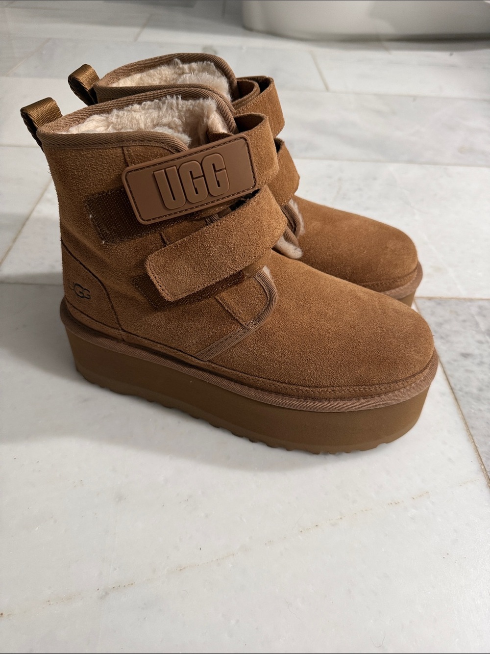 UGG Brown Suede Platform Boots with Shearling